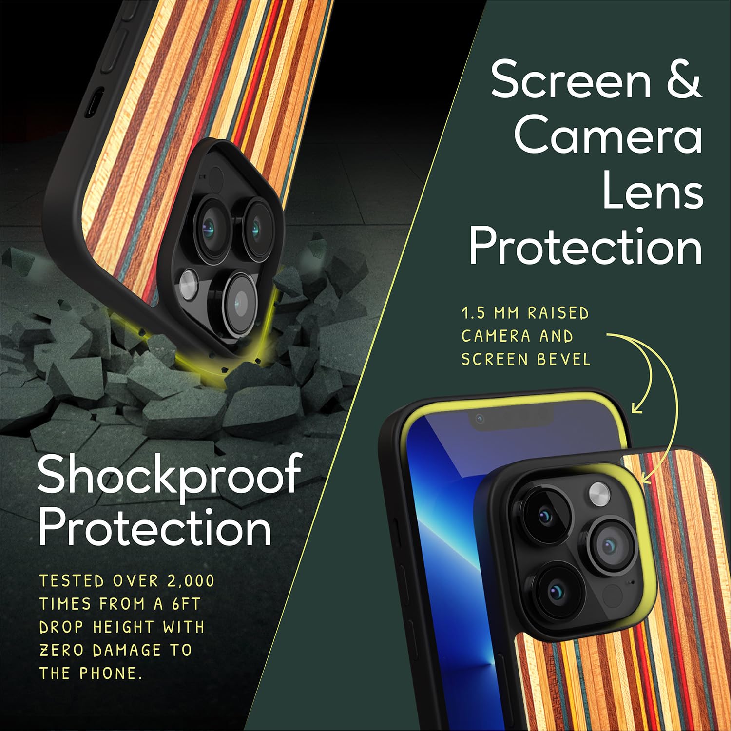 IATO Custodia In Legno Di Noce Per IPhone 16 – Sottile, Protezione Militare E Compatibile MagSafe