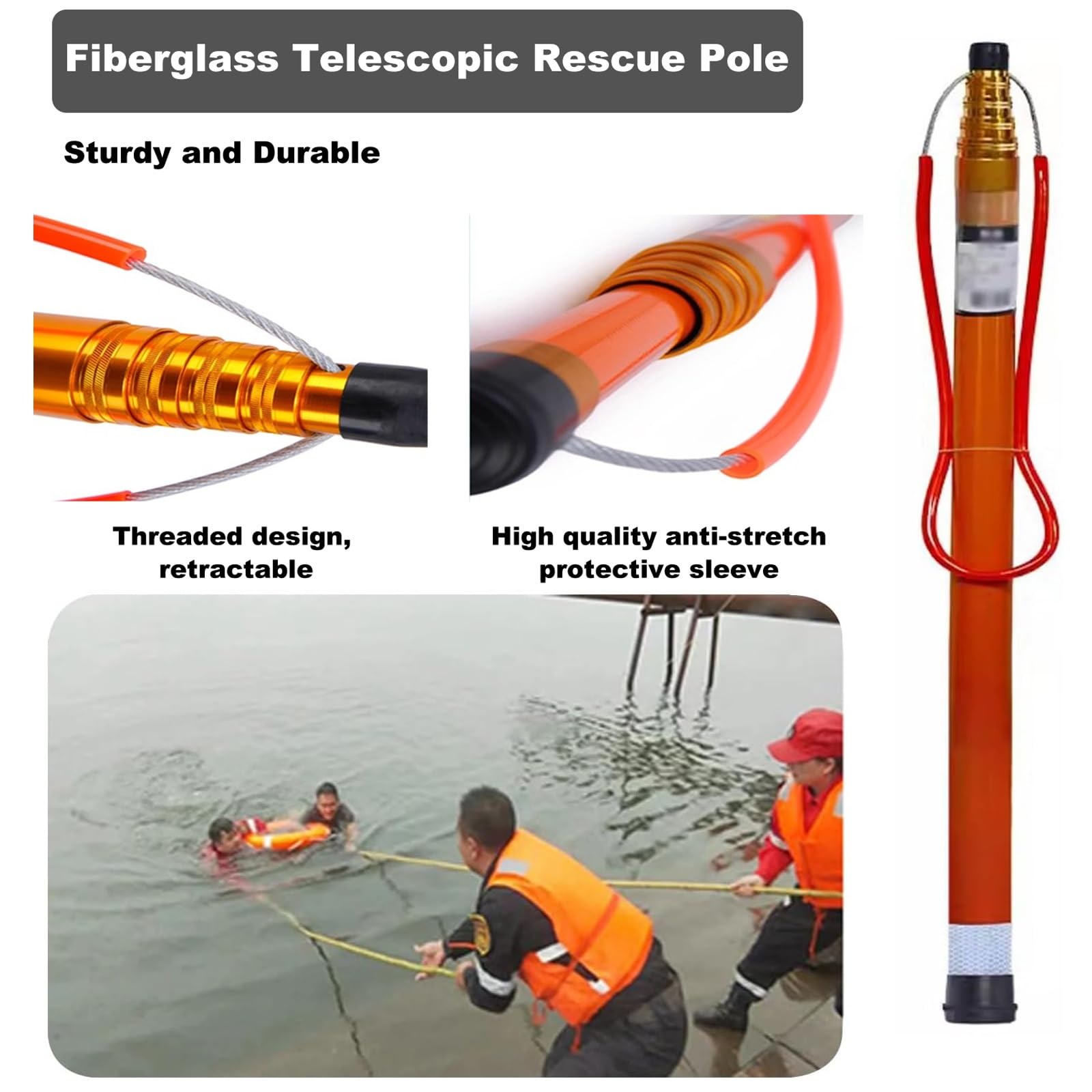 Poste De Rescate De Seguridad For Piscina Naranja,poste Salvavidas Retráctil De Fibra Vidrio De 1,2 A 10m For Adultos Y Niños,equipo Ligero Rescate Acuático For Lagos,barcos Y Parques Acuáticos(L1.2~5