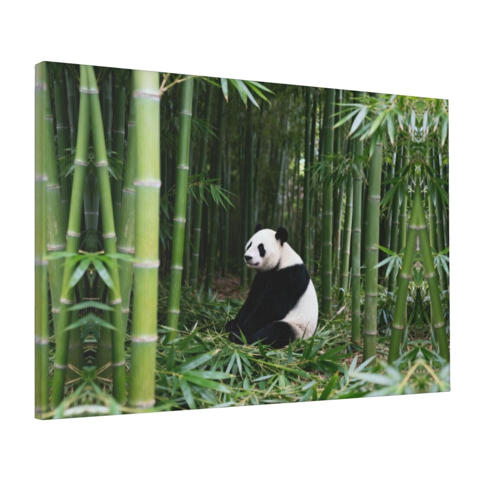 CNTDBU Panda eating Canvas Wall Art 16x24 Inch-Large Modern Painting Print for Living Room, Framed Ready to Hang Artwork for Bedroom