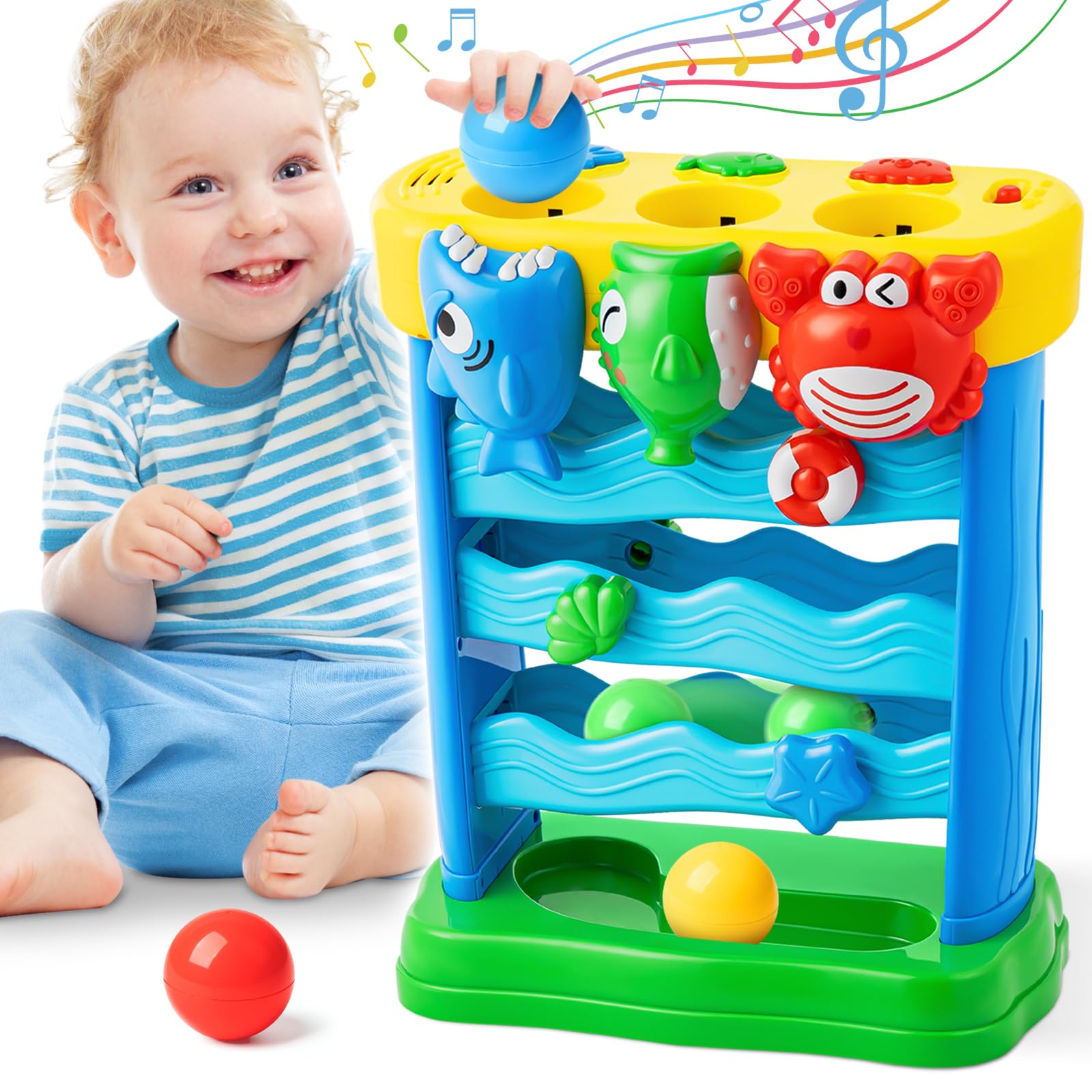 V-Opitos Musical Toy for 1, 2 Years Old Boys & Girls, Feeding Interactive Toys with Ball, Montessori Education Toys, Perfect Toddler Christmas Birthday Gifts