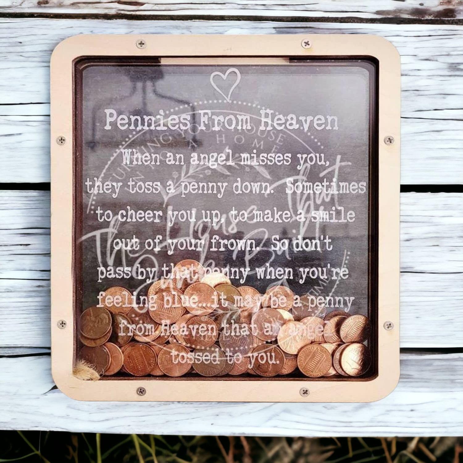 Pennies from Heaven Bank Wooden Piggy Bank, Penny Bank Coin Boxes Paradise Money Savings Box Wooden Transparent Acrylic Cut-Out Design for Kids Family