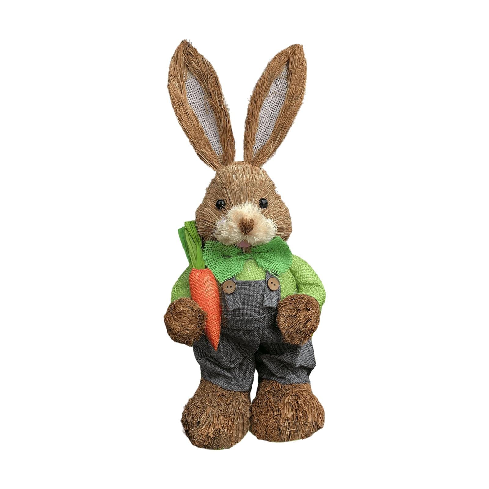 Lzvmlnqi Boys Carrot 35Cm Straw Rabbit Figurine Bunny Statue Easter Sculpture For Tabletop Decoration