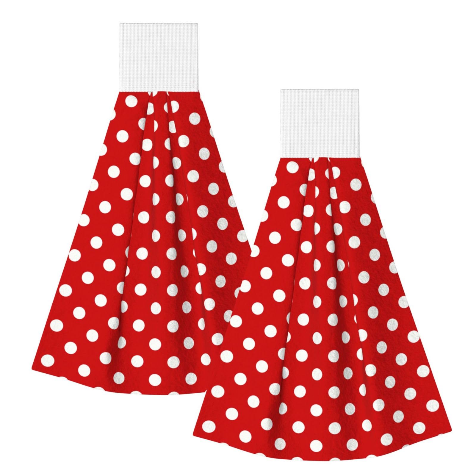 Noble Ren Red And White Polka Dot Hand Towel Hanging Kitchen Towel Velcro Dry Towel Highly Absorbent Suitable For Bathroom/Living Room/Toilet