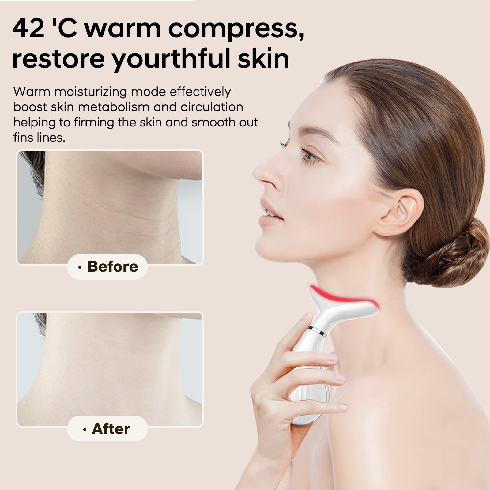 Masajeador facial 3 en 1, herramienta de masajeador facial con calor relajante, vibración y tacto inteligente, modos de luz roja, azul y verde para relajación y resplandor, compacto y 5
