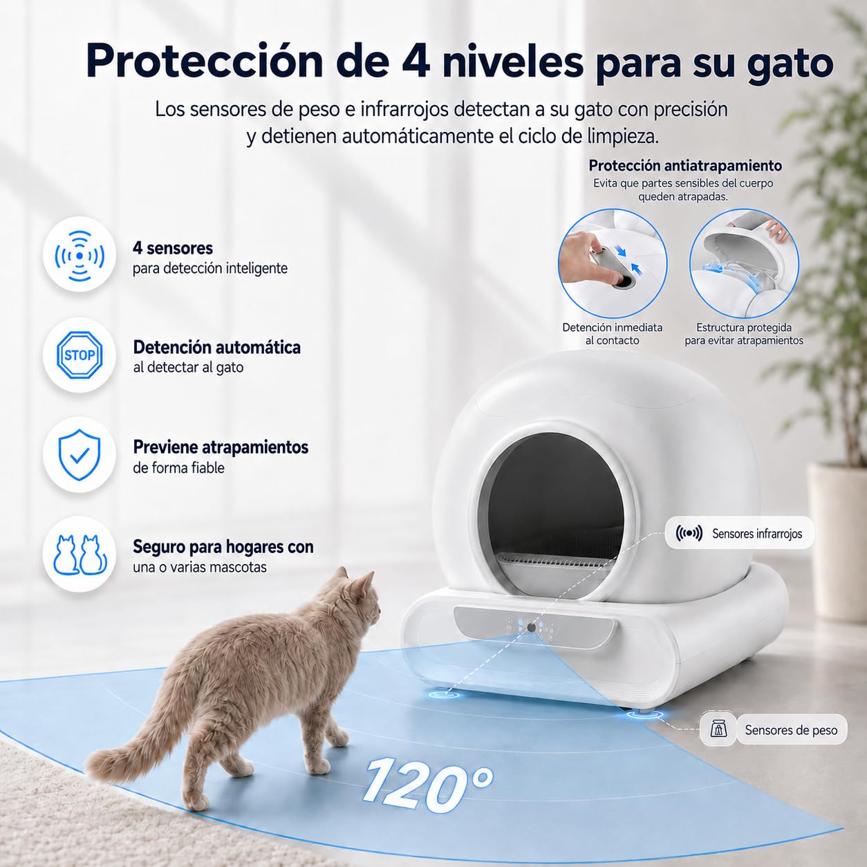 Arenero Gatos Autolimpiable XXL 65L+9L, Arenero Automatico con Control App WiFi 2.4GHz, Monitorización de Peso y Actividad, Sistema Antiodor, para Varios Gatos 1-8 kg (H)