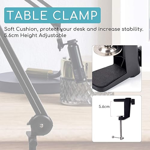 Miniatura 4 de Soporte de micrófono de suspensión ajustable con brazo de tijera con resorte integrado, soporte de micrófono compacto para transmisión de radio,