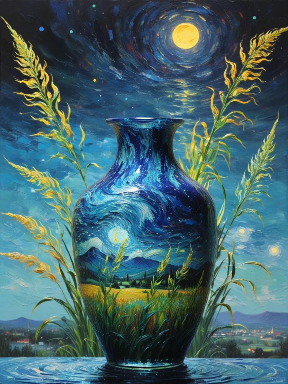Henypt Cross Stitch Kits for Adults Fantasy Vase Landscape DIY Arts Aand Craft Kit for Adults Beginners with Accessories Home Wall Decoration 14CT 30x40cm