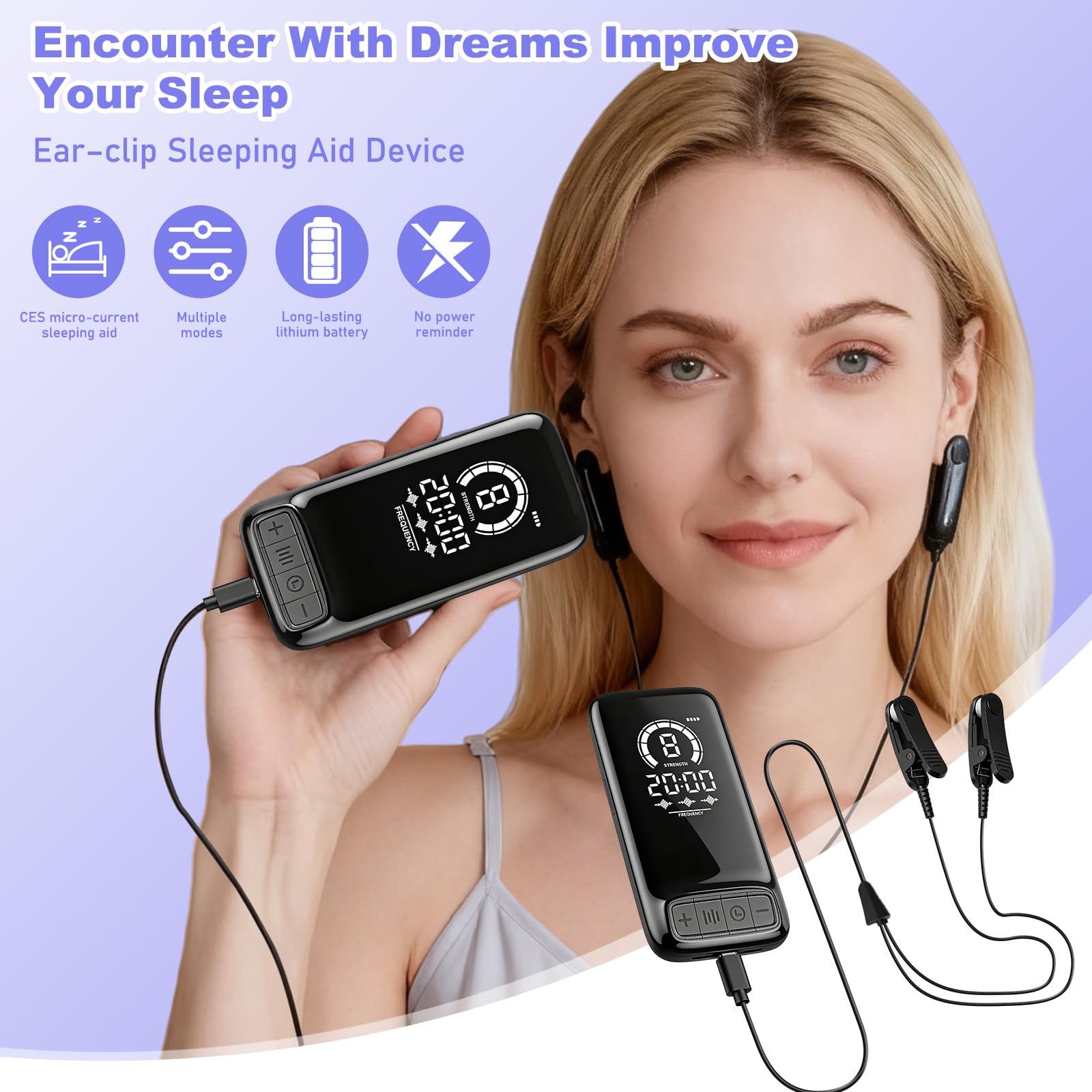 Vagusnervstimulation Schlafhilfegerät mit Ohrclips Mikrostrom 3 Modi 9 Stärken TYPE-C Aufladung