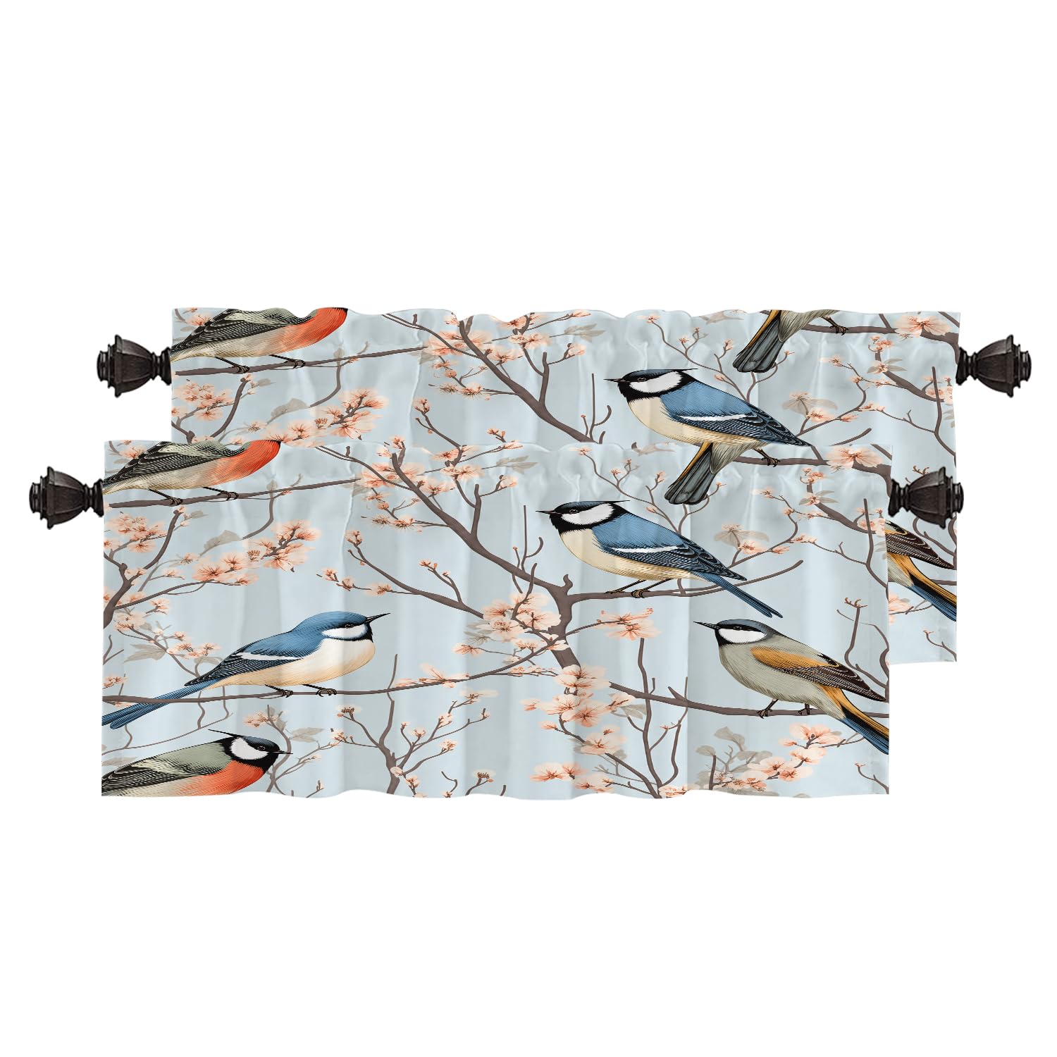Cantonnière de cuisine occultante lot de 2 rideaux oiseaux 132x45 cm