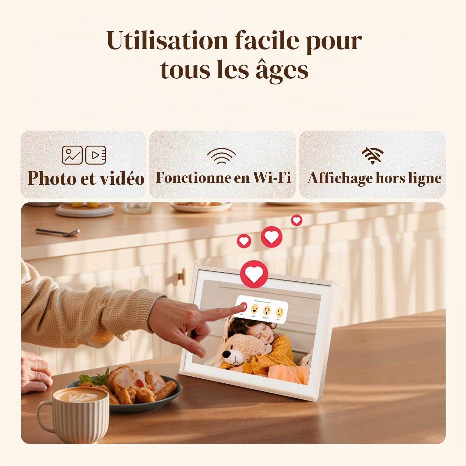 pexar cadre photo numérique 2K (développé par Lexar), écran tactile IPS antireflet de 11 pouces, cadre photo numérique Wi-Fi avec 32Go de stockage pour offrir, partager photos via l'application Frameo