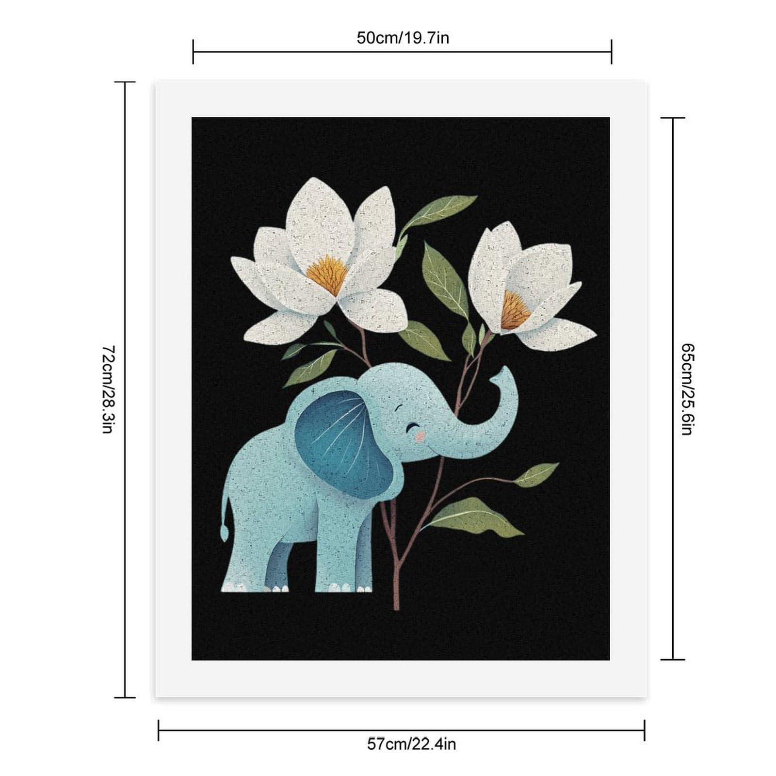 Lustiges Malen nach Zahlen für Erwachsene, Motiv: Elefant, Magnol, Blumen, vertikal, Baumwolle, digitales Ölgemälde, Heimdekoration, Geschenk, 65 x 50 cm