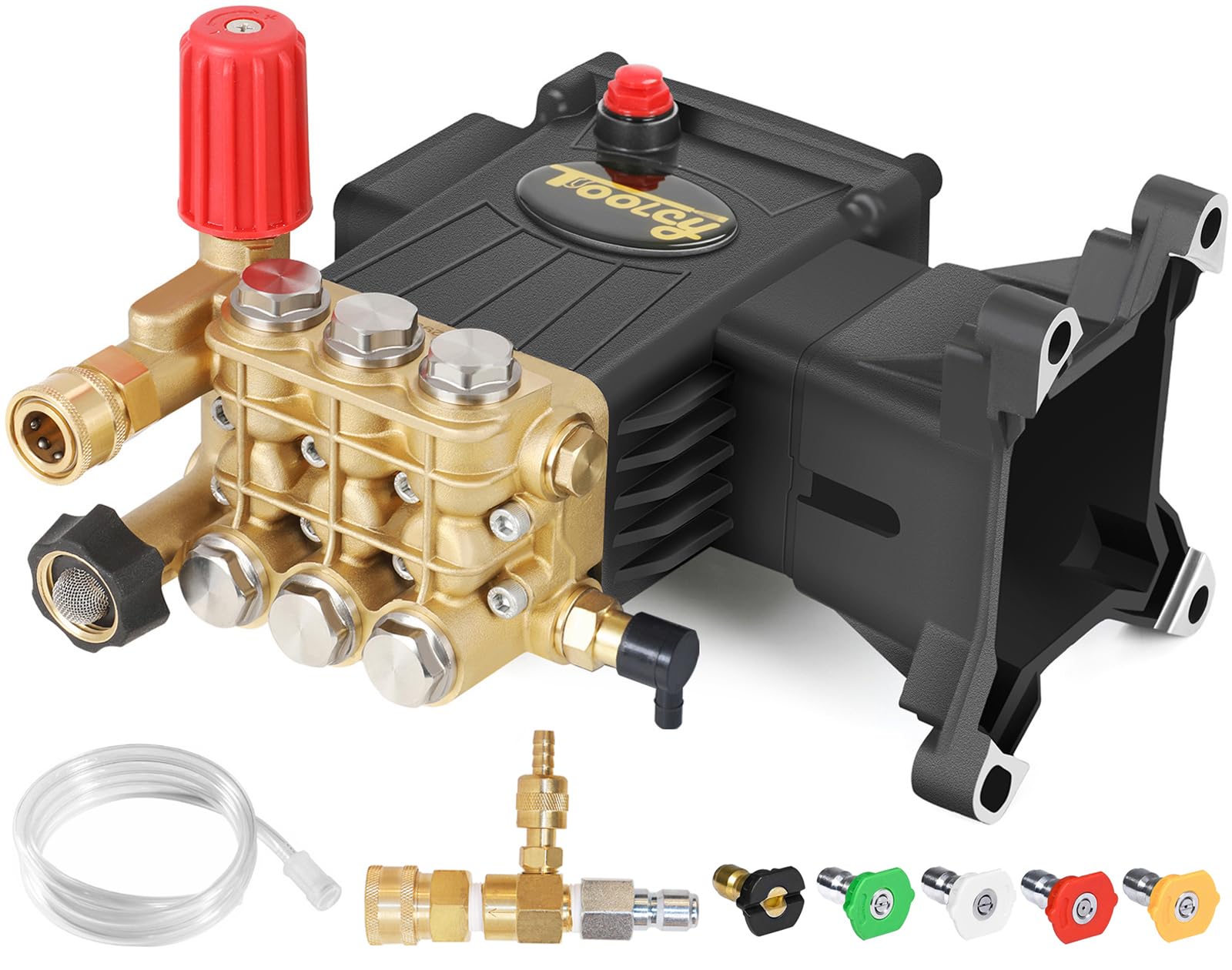 TOOLCY Pressure Washer Pump 3600-4000 PSI Max, 4 GPM, Horizontal 1 inch Shaft Triplex Plunger, Direct Drive Power Washer Pump Replacement, with 5 Nozzle Tips and Adjustable Chemical Injector Kit