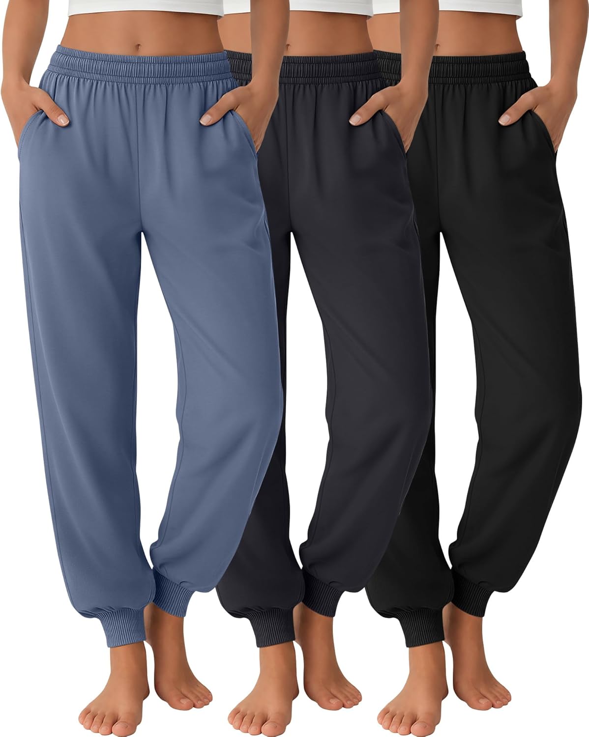Oakgarden 3 Pack Women's Joggers Pants, Cozy High Waist Sweatpants Tapered Drawstring Yoga Casual Lounge Pants with Pockets