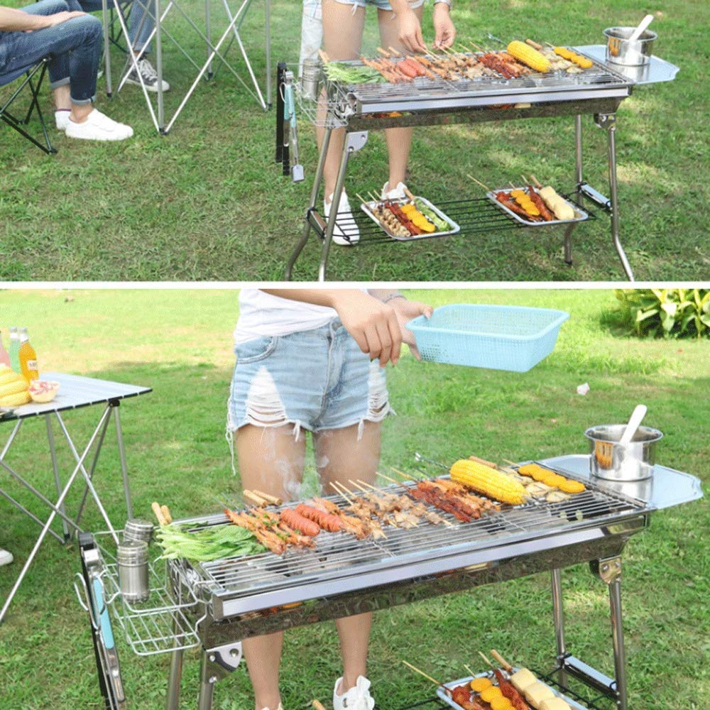 Grill na świeżym powietrzu, przenośny składany grill kempingowy ze stali nierdzewnej węgiel drzewny 73x33,5x71cm,Grill ogrodowy