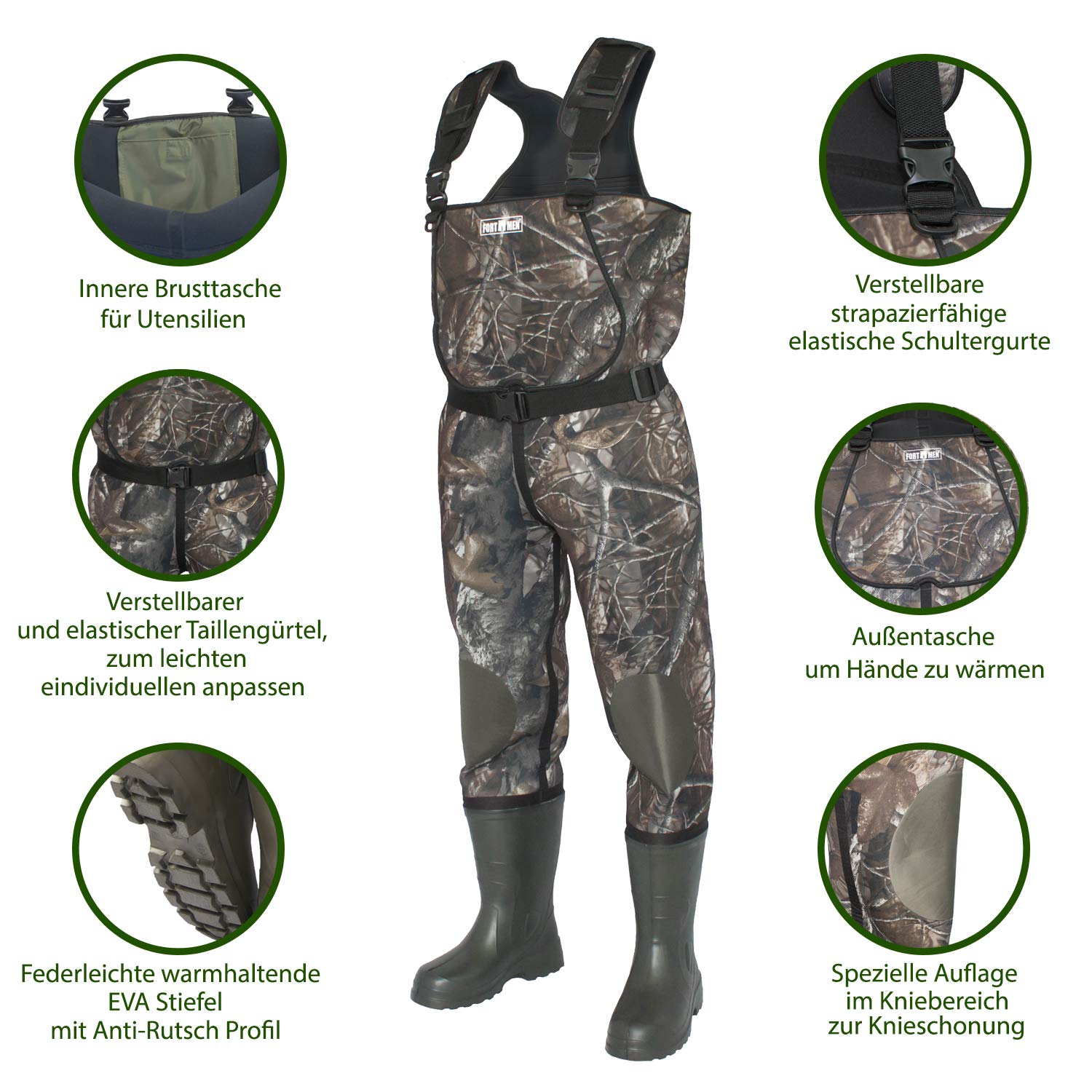 Wathose Neopren 5mm Herren Anglerhose mit Eva Stiefel Gr 41-47 wasserdichte Watthosen Fischer Teich Männger Angel Watstiefel Hose