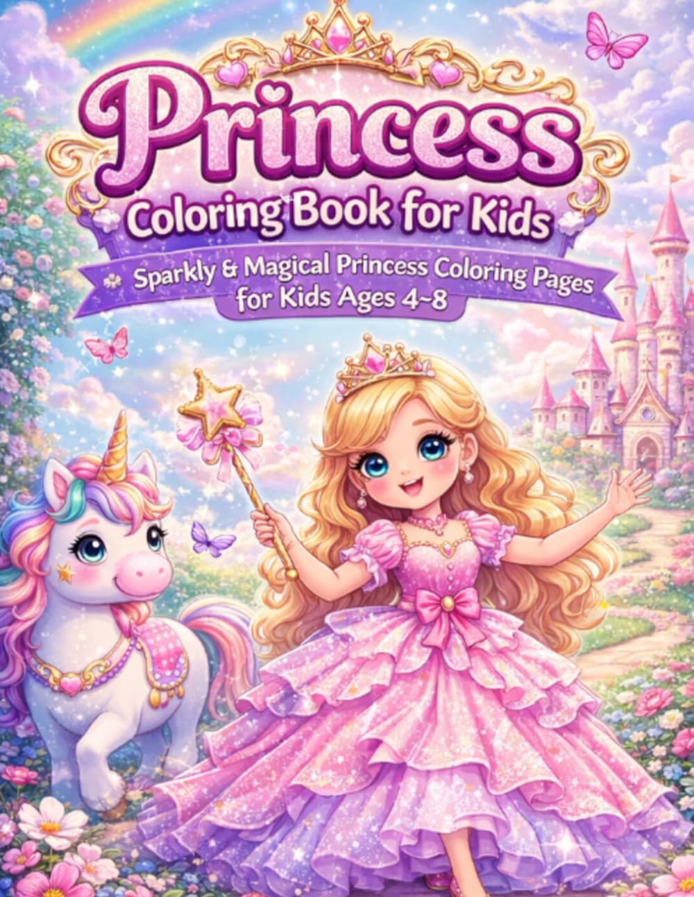 Princess Coloring Book for Kids Ages 4–8: Cute & Magical Princess Coloring Pages with Castles, Unicorns, and Royal Adventures