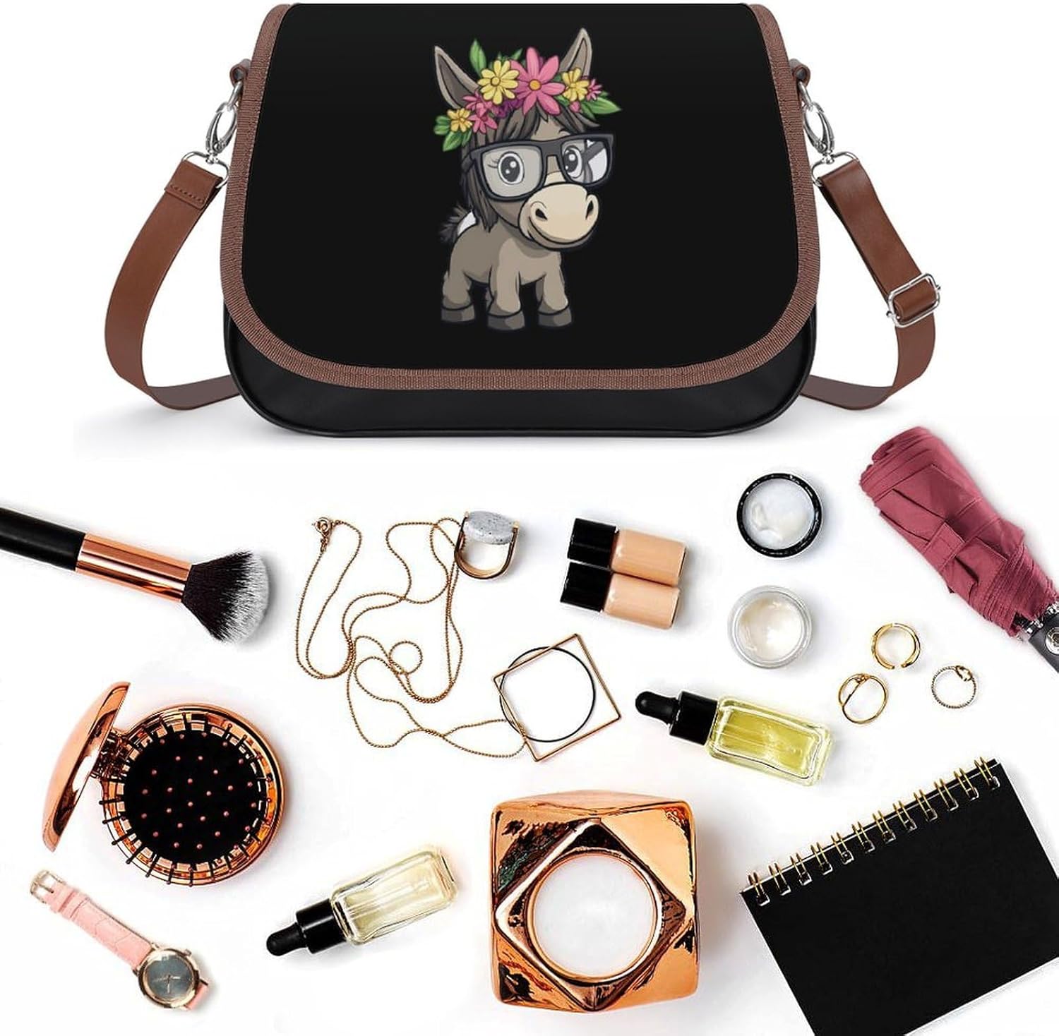 Donkey Floral Women's Crossbody Bags Leather Messenger Handbag Small Shoulder Bag Purse