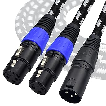 XLR Splitter Cable 5FT, 2 XLR Female to 1 XLR Male Balanced Y Splitter Cord, 24AWG OFC Nylon Braided Microphone Combiner for Live Sound, Studio Recording, Mixer, Camera PA System 2 Female to 1 Male