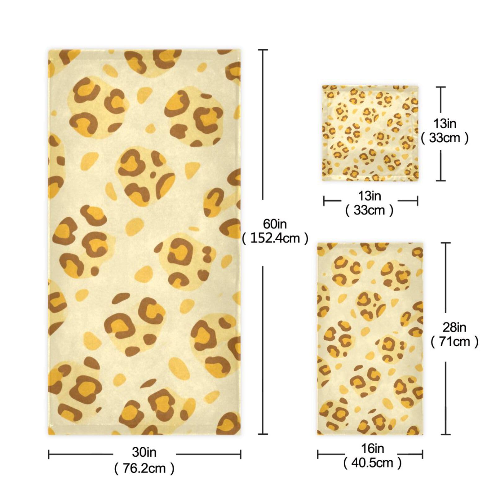 Set di 3 asciugamani da viso in microfibra con stampa leopardata gialla morbida, 1 asciugamano da bagno, 1 asciugamano per le mani, 1 panno per la casa, cucina e famiglia