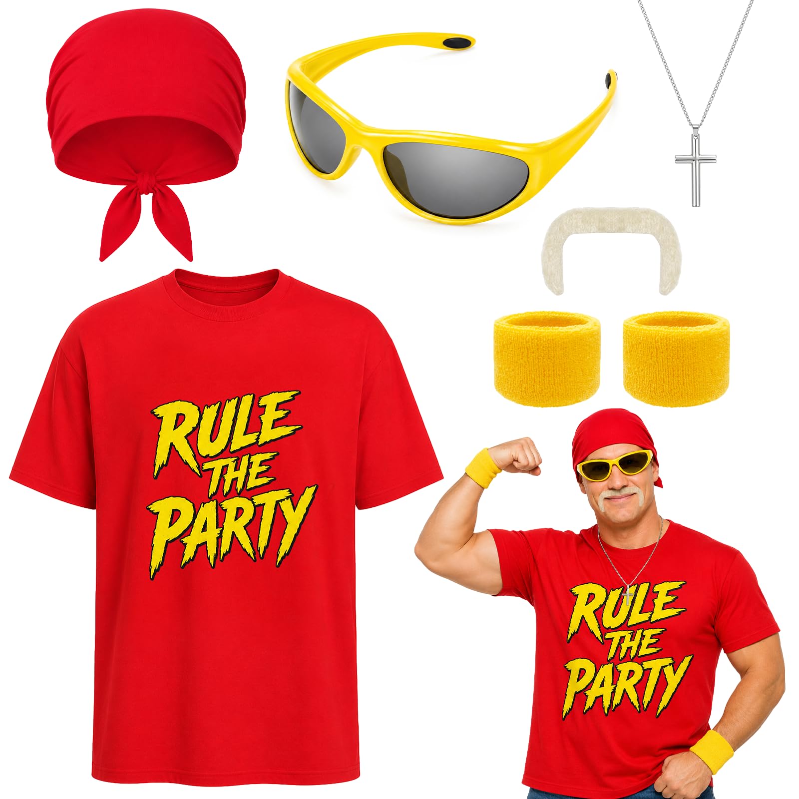 Vervora 80s Wrestler Costume Men's Halloween Fancy Dress Kit