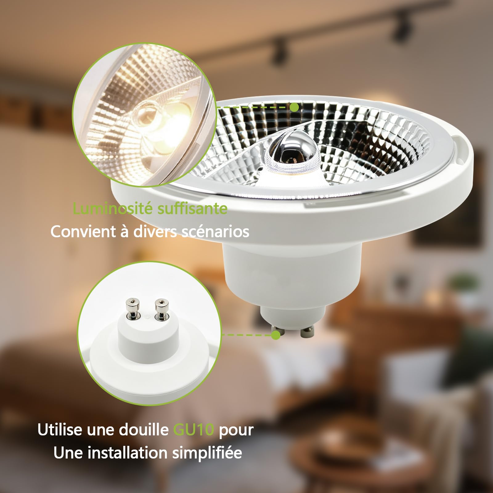 5X Ampoules LED AR111 GU10 Dimmable 12W Remplace Une Ampoule Halogène 75W Blanc Neutre 4000K Ampoule Angle Rayonnement 45 Degrés Spot LED 900 Lumens Spot 230V