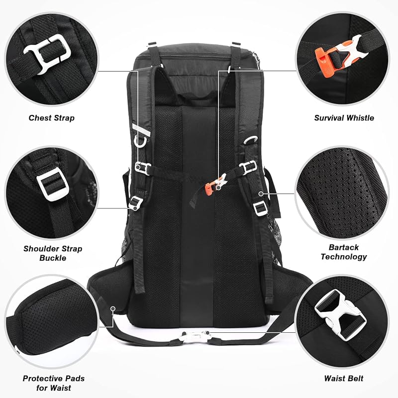 Rucsac de drumeție impermeabil HOMIEE 50L cu husă de ploaie, rucsac ușor pentru activități outdoor, camping, călătorii și ciclism, pentru bărbați și femei
