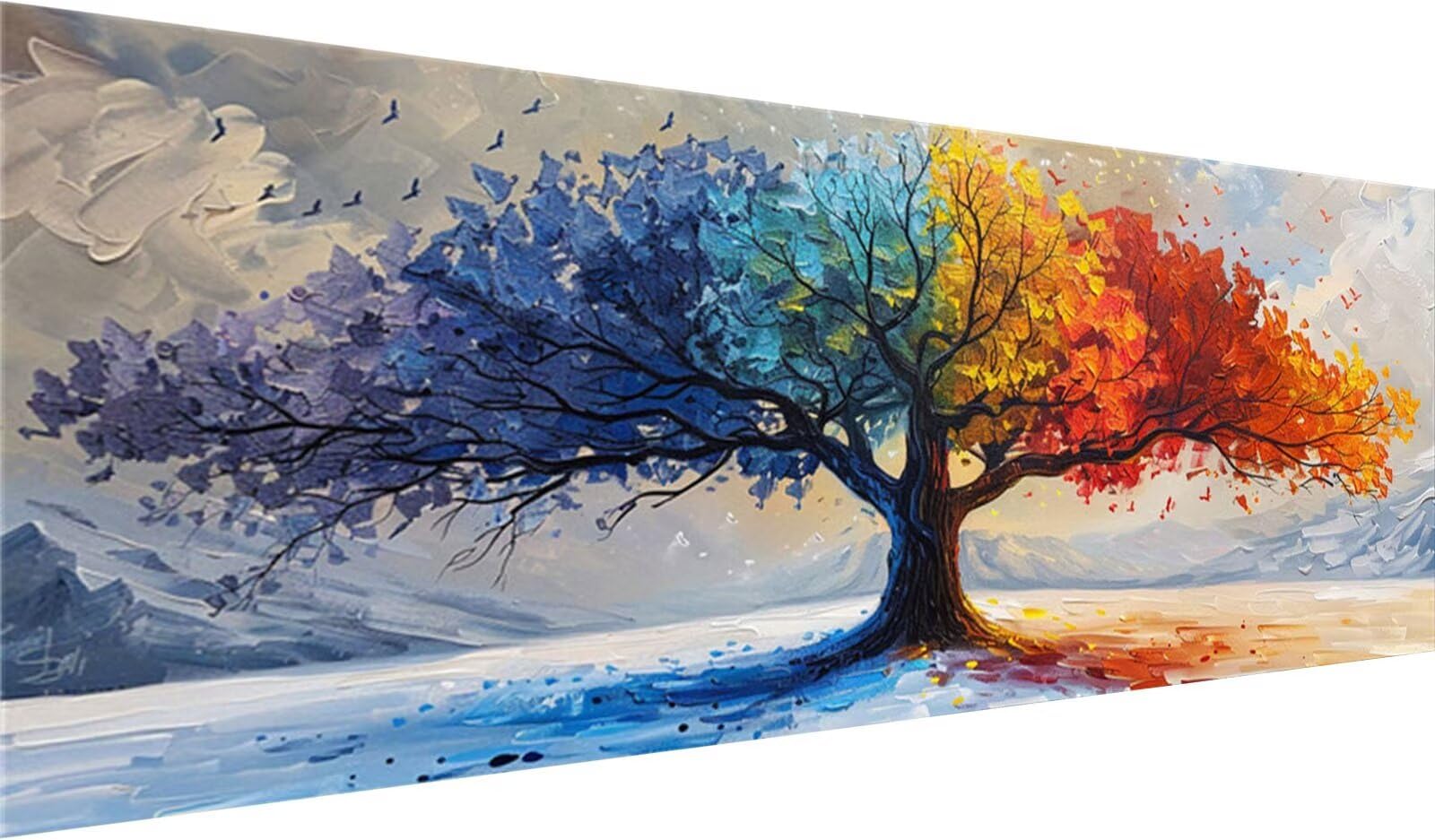 Paysage Peinture Diamant Adulte, Arbre Vie Diamond Painting Adulte, Diamant Painting Strass Point de Croix Cristal Art Kit Broderie Diamant, Diamond Painting Grand Format, Décoration Murale 130x50cm
