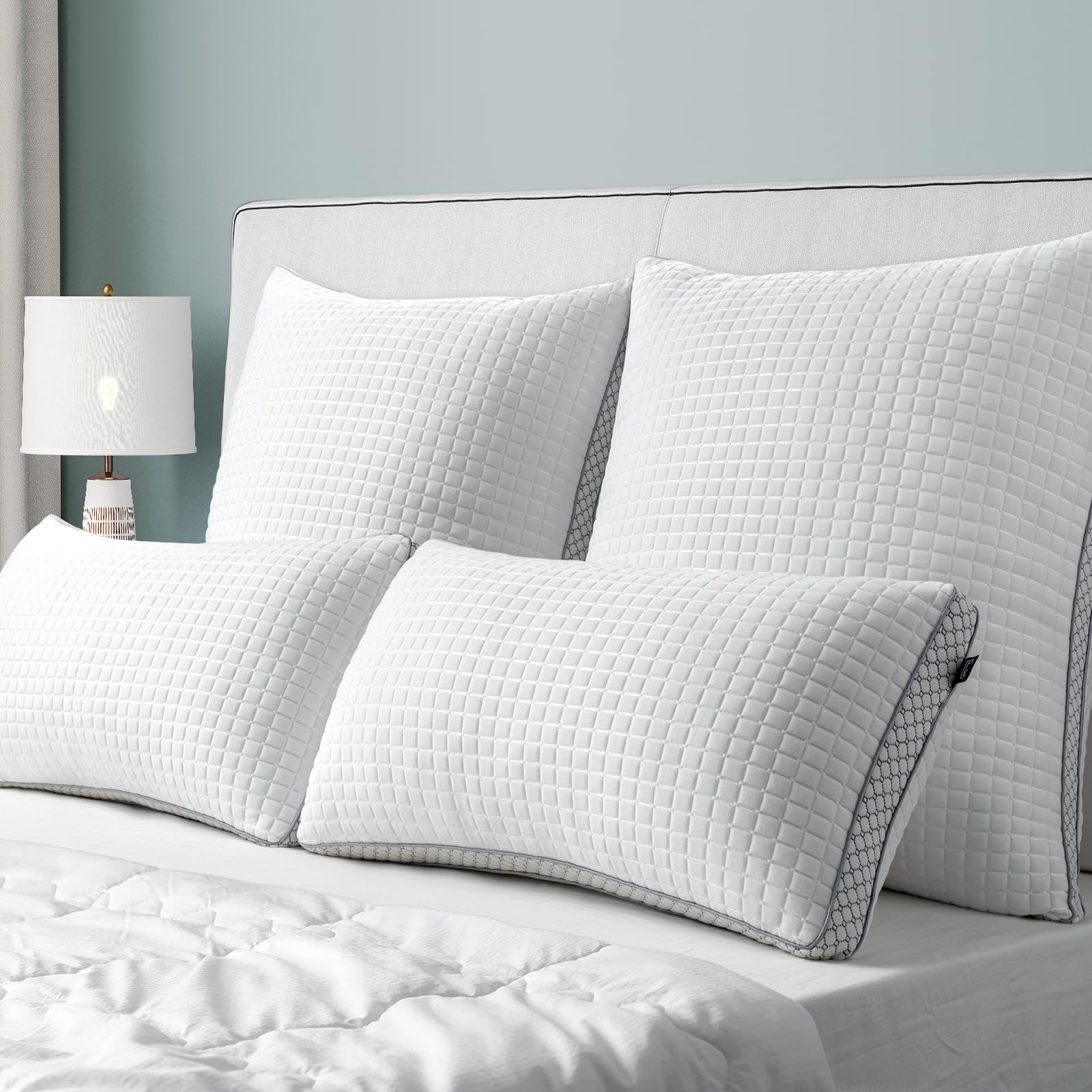 BedStory kopfkissen 40x80 mit abziehbarem Bezug,Verstellbare Faserfüllung Hotel Kissen mit reißverschluss, 2er Set Kissen aus 950g x 2 Polyester, Waschbares nackenkissen für Allergiker