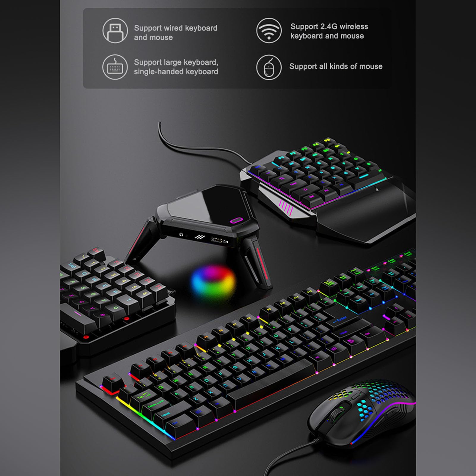 RASTKY Adaptador de Ratón y Teclado, Convertidor, Funcionamiento Estable, Compatible con Consolas, Ajuste en Tiempo Real para Jugadores