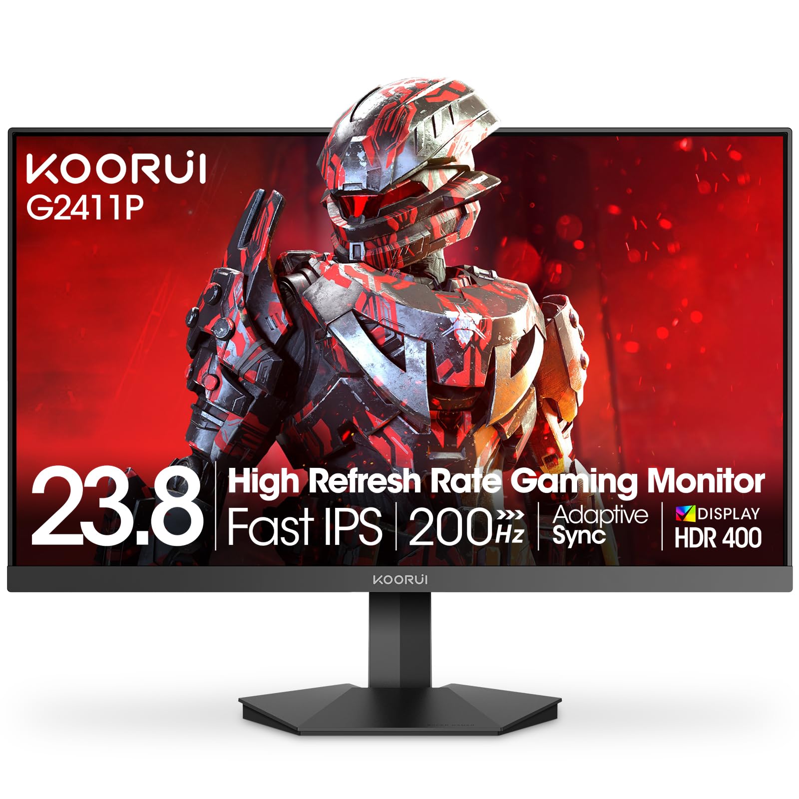 KOORUI G2411P 24 Inch Gaming Monitor,200Hz, IPS, Full-HD 1080P, 1ms, Adaptive Sync, VESA Mountable, HDMI/DP, Low Blue Light, 99% SRGB