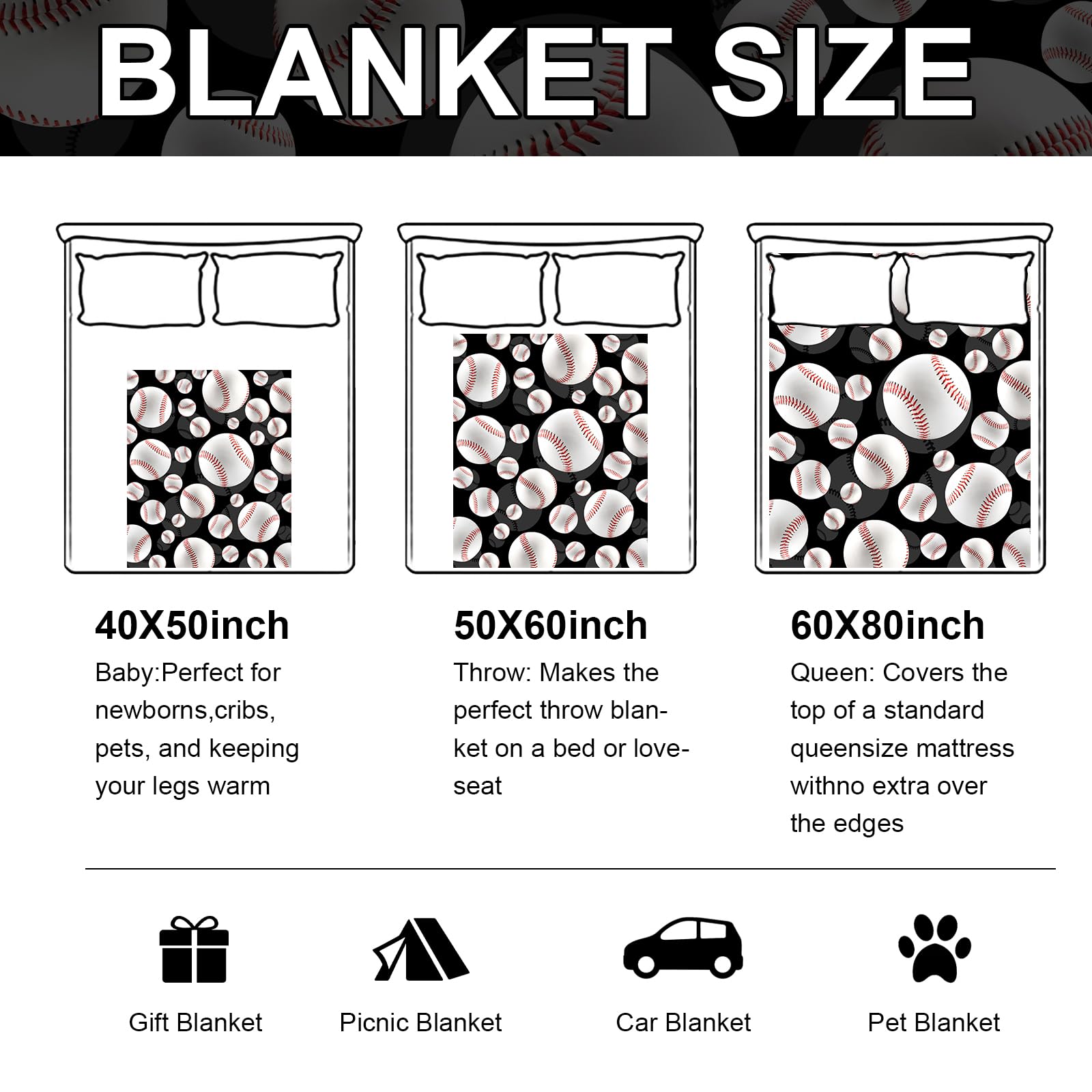 Labfen Baseball Blanket for Boys Kids, Baseball Gifts for Boys, Baseball Throw Blanket for Couch Bedroom Decor Baseball Stuff 40