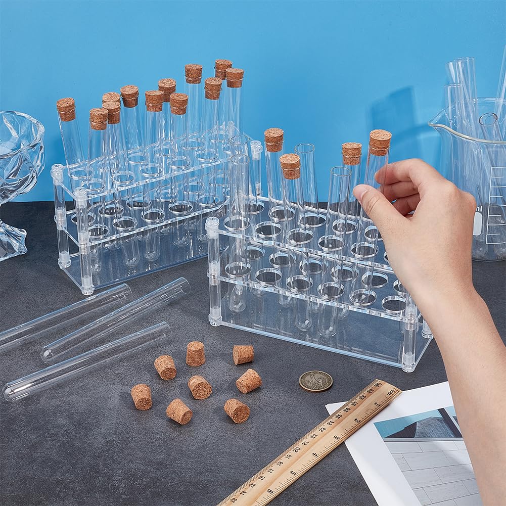 OLYCRAFT Juego de 2 soportes para tubos de ensayo con 24 tubos, soporte de tubo acrílico extraíble para laboratorio, expositor transparente para experimentos científicos