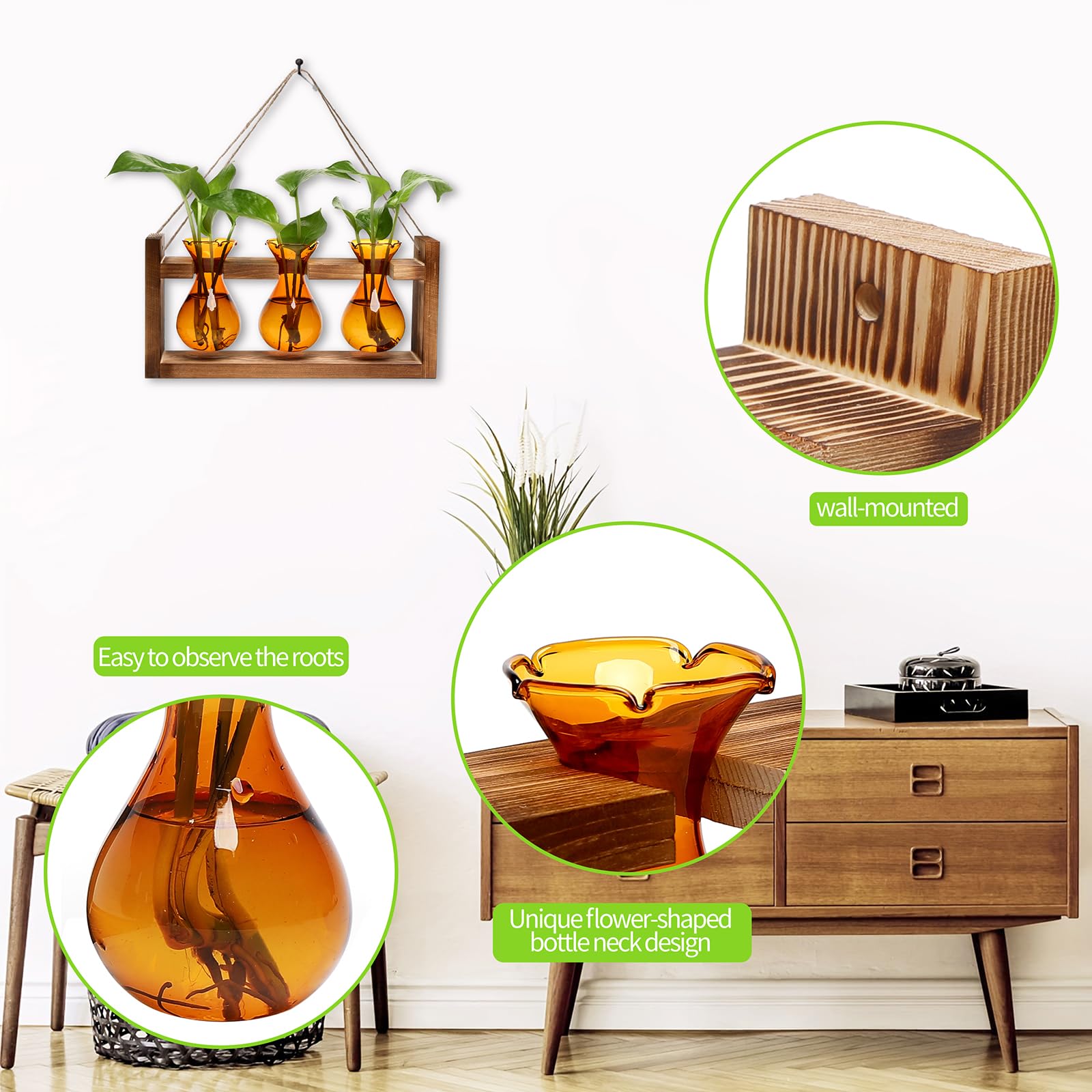 Stacja rozmnażania roślin, terrarium, unikalne prezenty urodzinowe dla kobiet, miłośników roślin, dekoracja domu, biura, doniczka z drewnianym stojakiem, 3 żarówki, szklany wazon