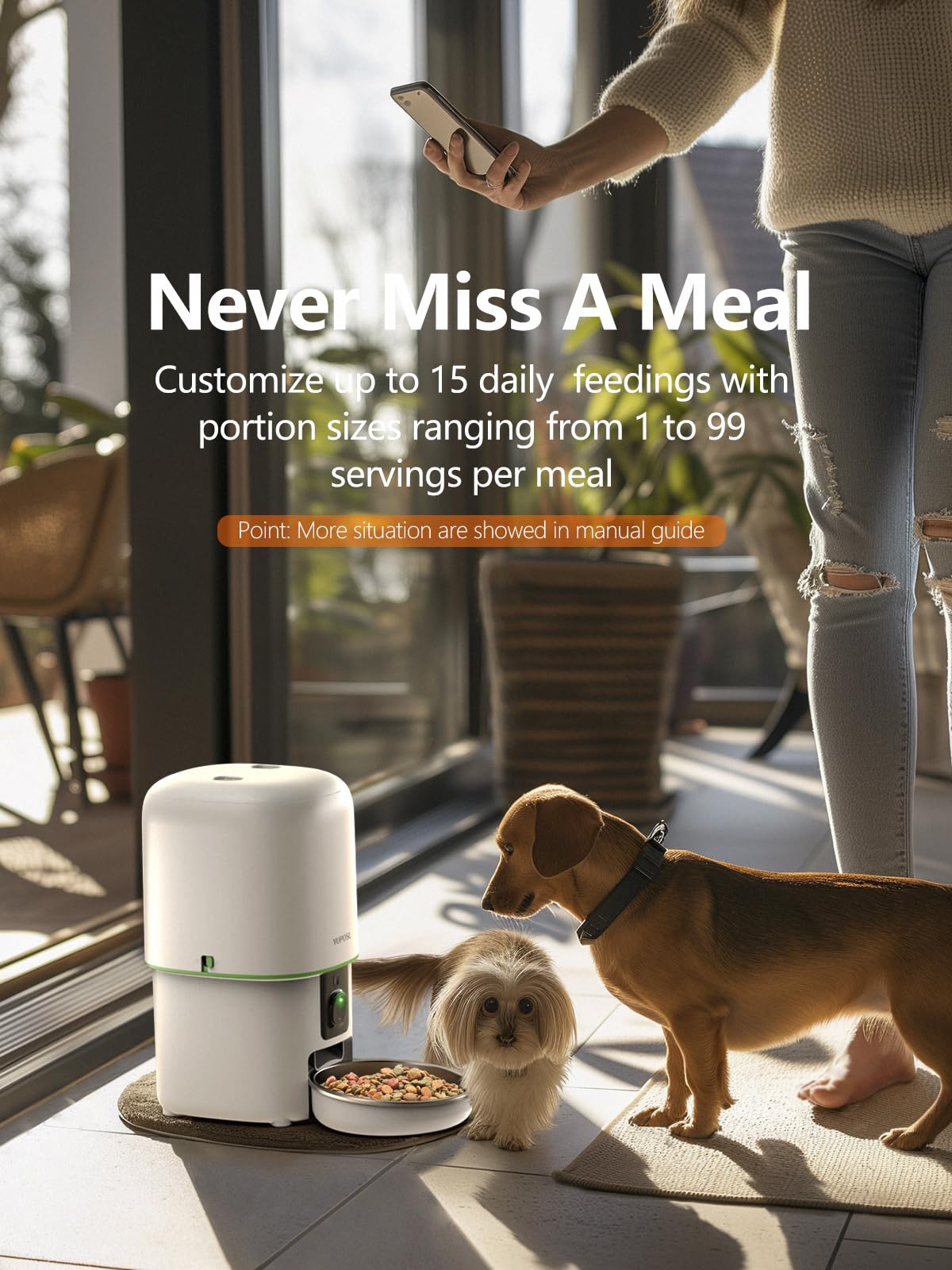 Automatic Cat Feeder with Camera - 5G WiFi Auto Cat Food Dispenser, 1080P HD Video with Night Vision, 1-15 Meals, 1-99 Portions, 2-Way Audio, Keeps Food Fresh, 4L Timed Pet Feeder Also for Dogs view 2