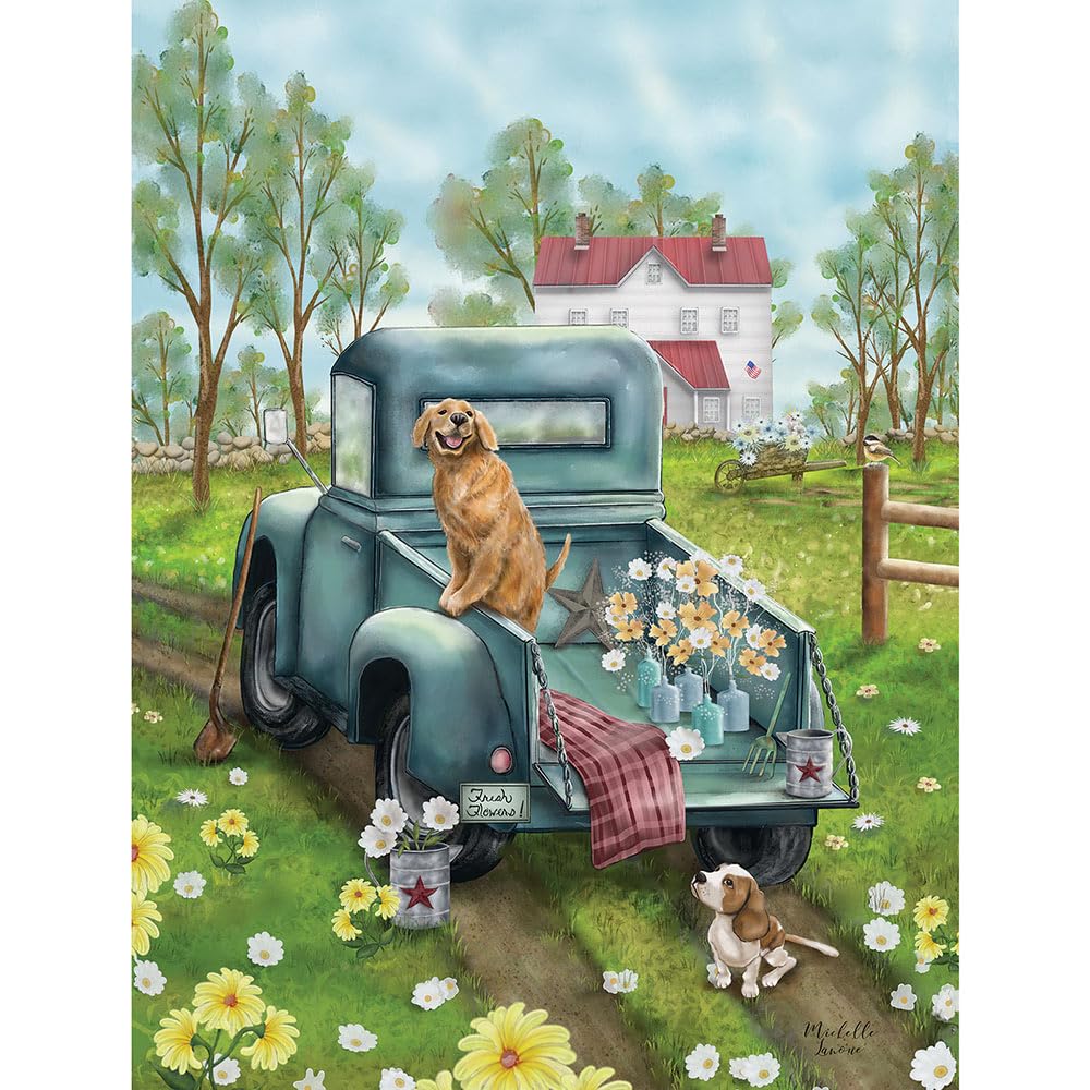 Bits and Pieces300 Piece Jigsaw Puzzle for Adults - 18" x 24" - Fresh Flowers - 300 pc Large Piece Country Dogs Jigsaw by Michelle Lanoue