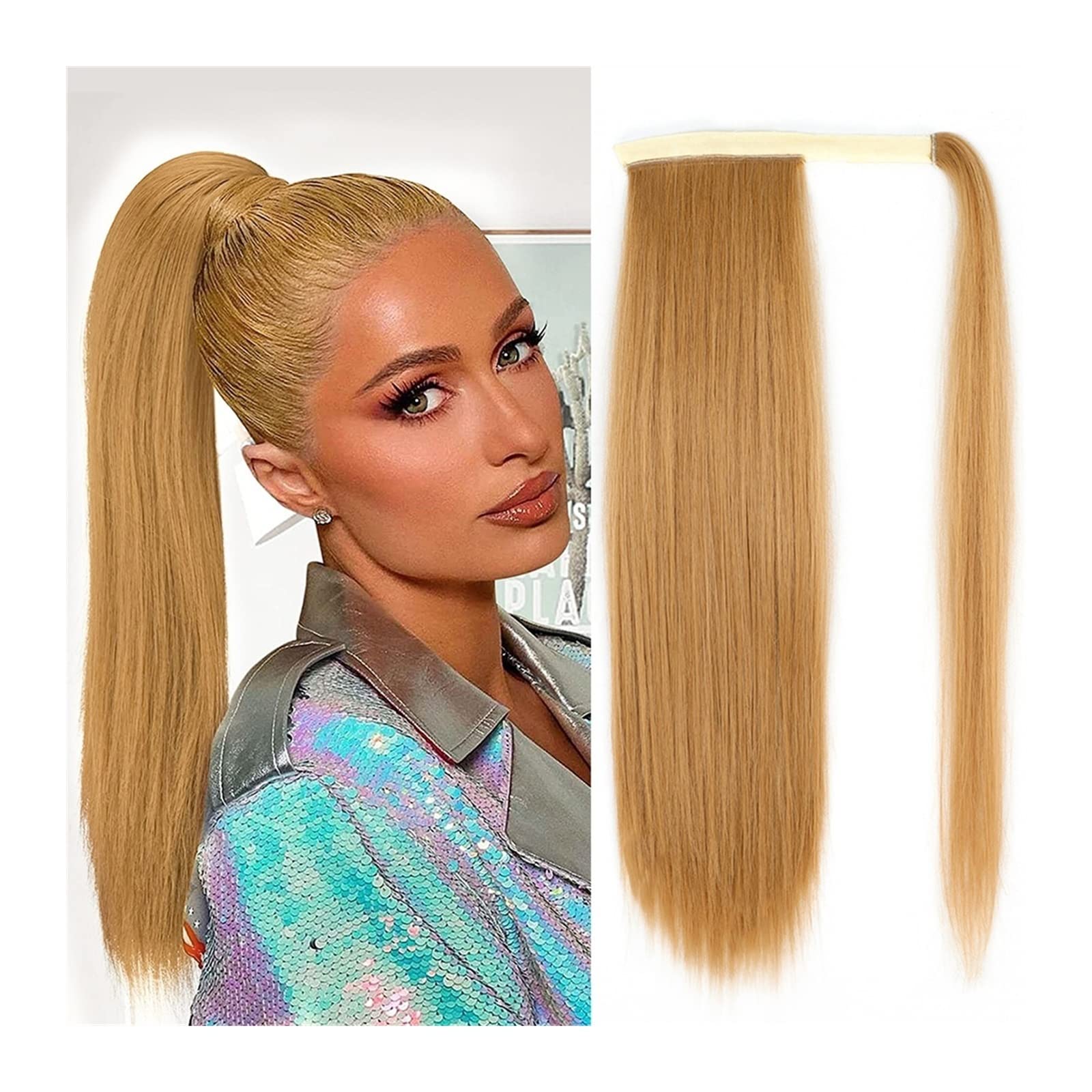 Extensión de cola de caballo Extensión de cola de caballo mezcla Natural larga y recta envoltura alrededor de cola de caballo extensiones de cabello sintético Clip en cola de caballo postizo for mujer