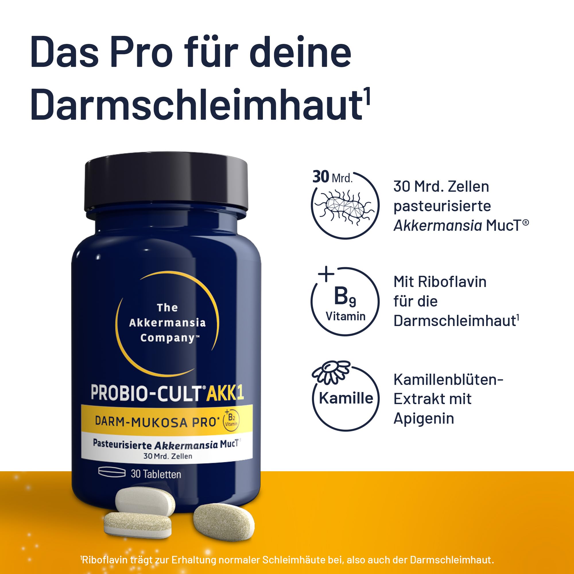 ProBio-Cult AKK1 Darm-Mukosa Pro mit 30 Mrd. pasteurisierten Akkermansia MucT® | 30 Tabletten | Für eine intakte Darmschleimhaut und -barriere | vegan, laktosefrei, glutenfrei