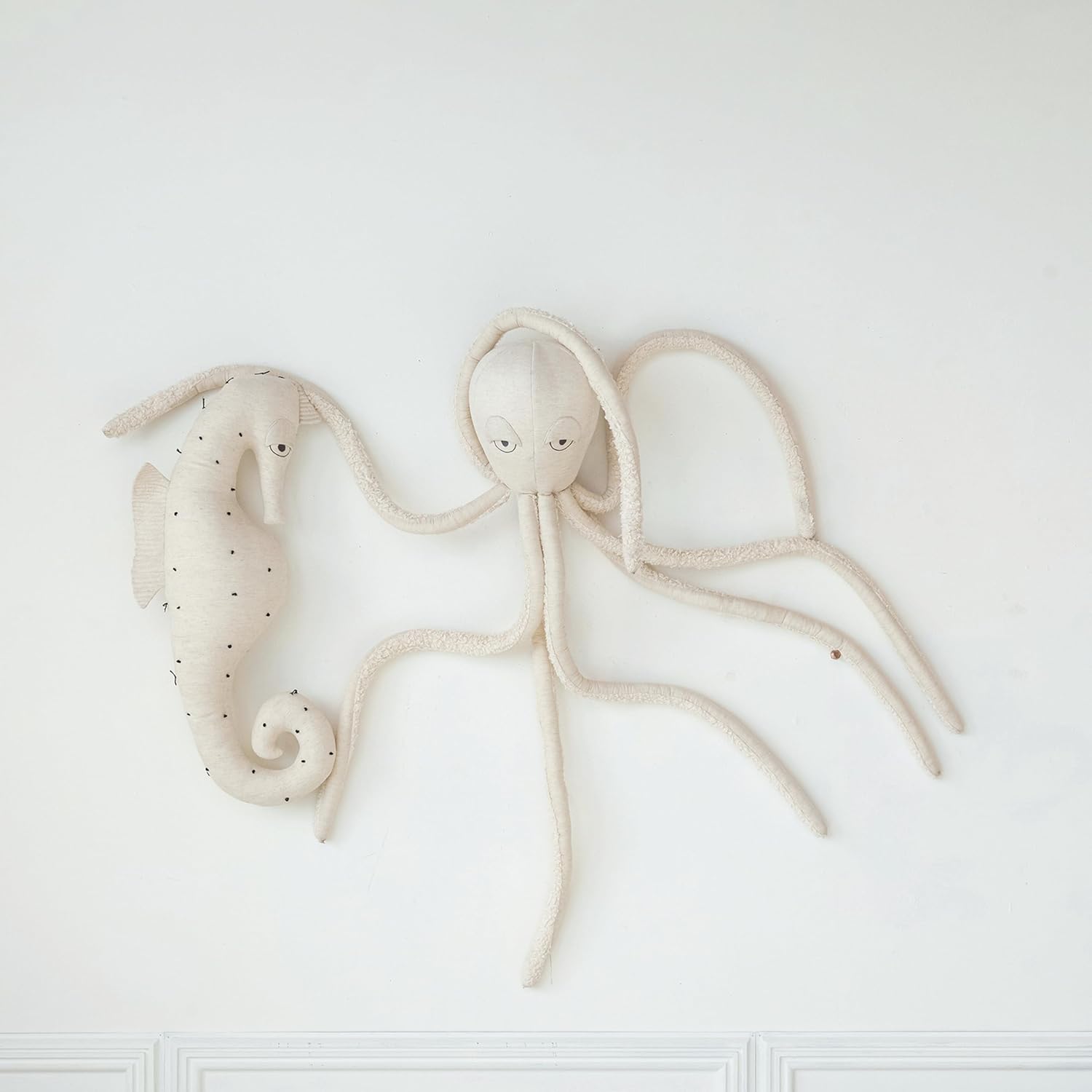 Creative Co-Op, White Cotton and Linen Seahorse Shaped Pillow