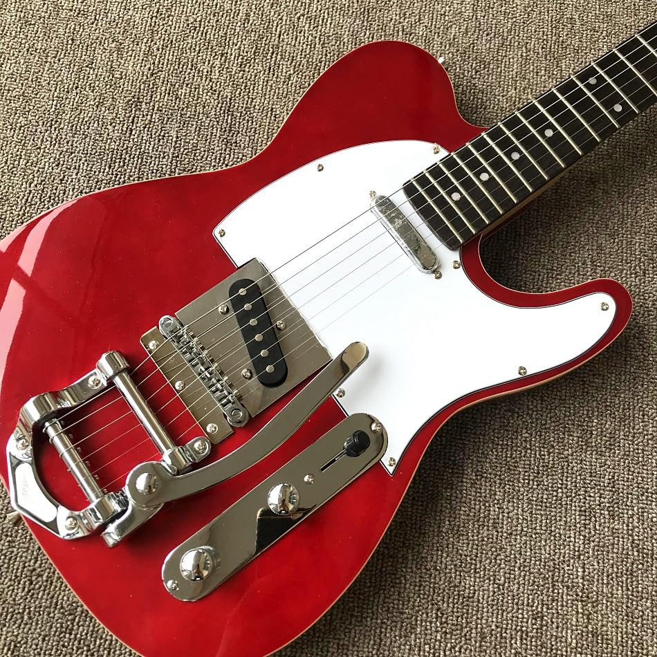 Chitarra elettrica TELE rossa personalizzata con tastiera in palissandro e vibrato cromato - Guitarra Electrica professionale
