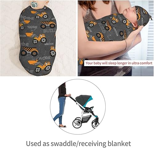Miniatura 4 de Kids Construction Machines - Manta para envolver recién nacidos, con juego de gorro, saco de dormir suave para bebé, elástico y ajustable, mantas de