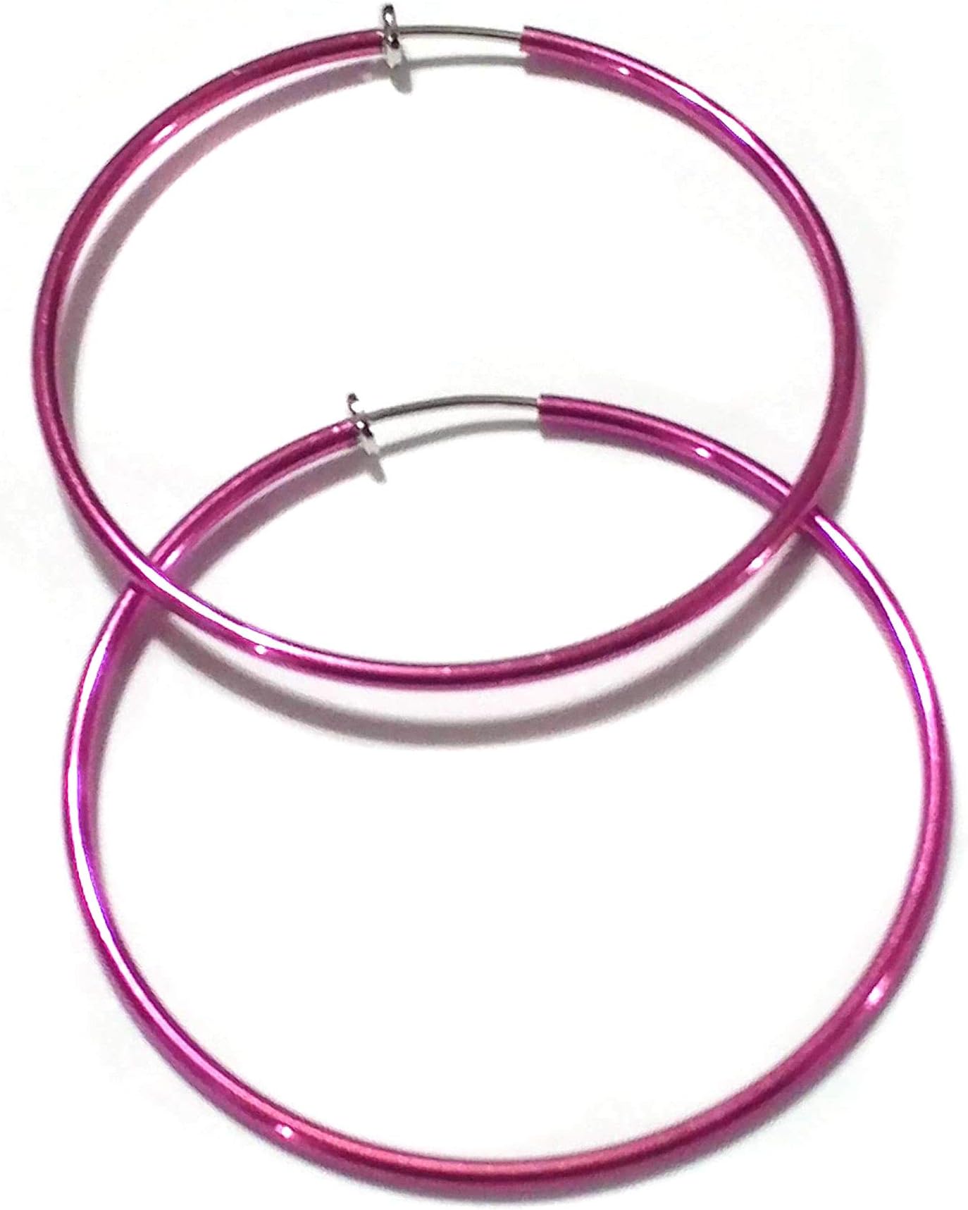 Divas DiggablesClip-on Earrings Metallic Shiny Pink Hoop Earrings Simple Thin 2.25 inch Hoops