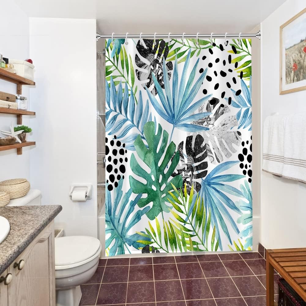 Cortina de Ducha de Hoja Eucalipto, Cortinas de Ducha Verde Oro Abstracto Planta Cortinas de Baño Antimoho Impermeable Lavable Tejido de Poliéster Cortina Ducha con 12 Ganchos 120x200cm — view 20