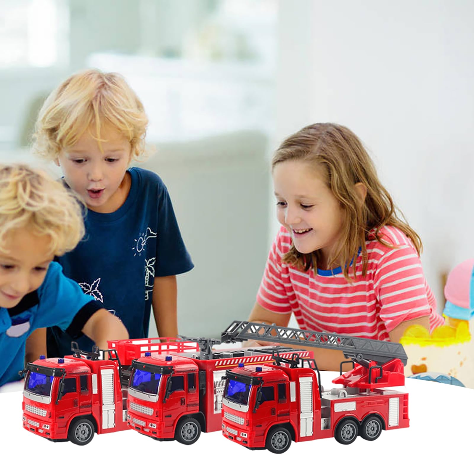 Juguetes de Motor de Bomberos Remotos, Camión de Bomberos con Luces LED Intermitentes y Sonidos de Sirena Reales, Coche de Juguete RC, para Niños (Camión de con Control Remoto