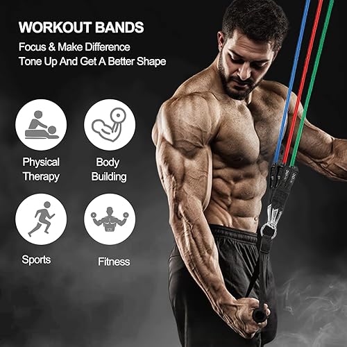 Miniatura 9 de Resistance Bands,Exercise Bands,Resistance Bands for Working Out with Handles for Men and Women,Workout Bands with Door Anchor and Ankle,Strength