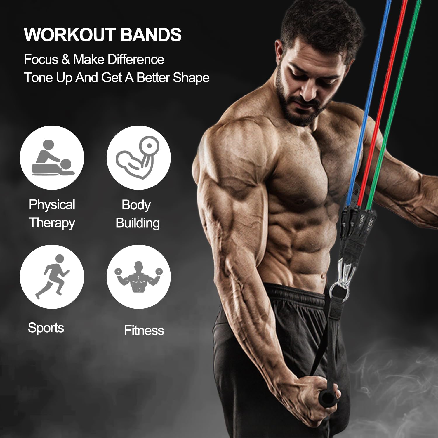 11 Widerstandsbänder, Übungsbänder, Fitness-Workout-Band, Trainingsbänder mit Griffen für Männer und Frauen, Fitness, Krafttraining, Heim-Fitnessgeräte