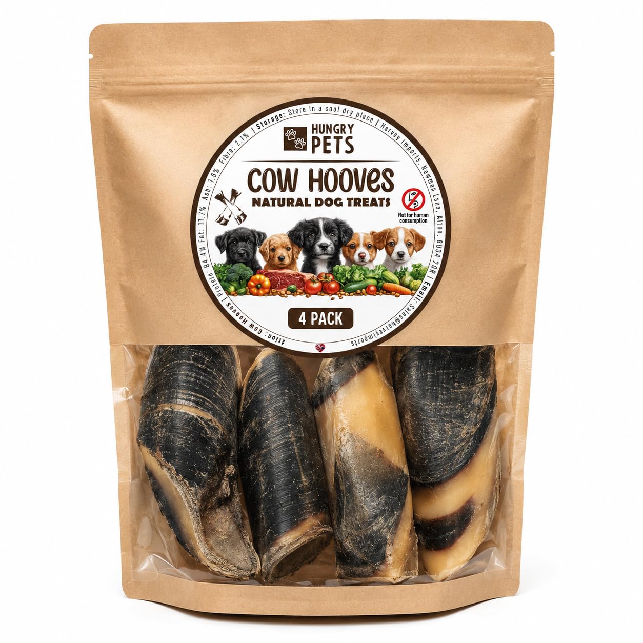 Premium Cow Hooves, Dog Treat, 4 Pack