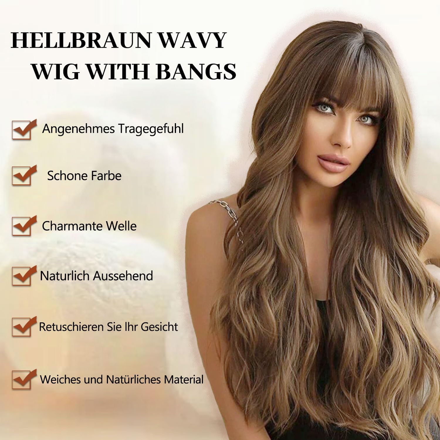 Fulang Hair Long Wave Brown Wigs for Women Long Curly Wigs with Bangs Synthetic Hair Heat Resistant Wig for Daily Party Cosplay Use - Image 2
