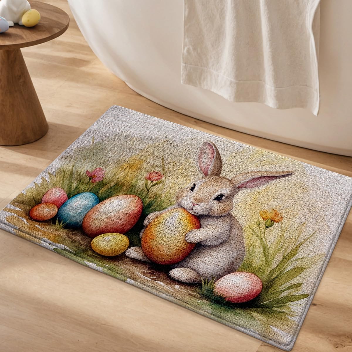 Badezimmermatte rutschfest 50X80Cm Osterhasen Badematte Rutschfester,Badteppich Machine Washable for Shower, Bath and Toilet,Mikrofaser,Schnelltrocknende,Antibakteriell