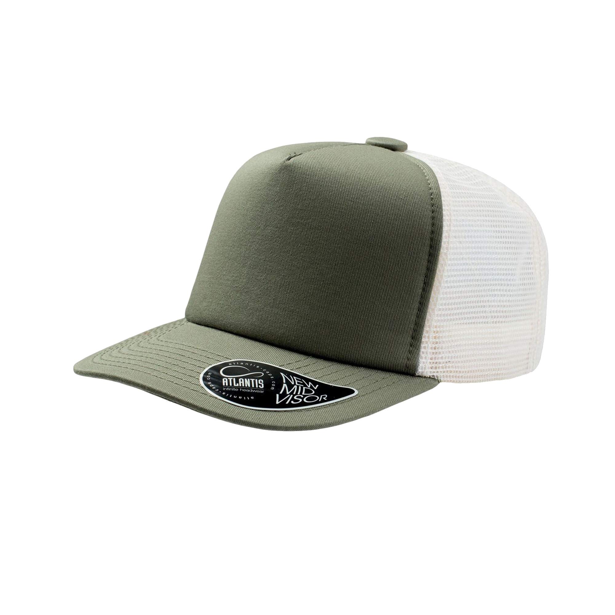 Atlantis Record Mid Visor 5 Panel Trucker Cap (One Size) (Olive)