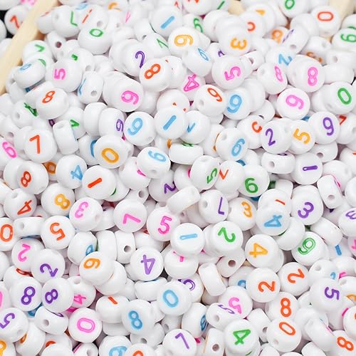Miniatura 8 de 1000 cuentas numéricas redondas y blancas de 0-9 cuentas mixtas de 0.157 x 0.276 in de plástico, cuentas sueltas para hacer joyas y pulseras (blanco